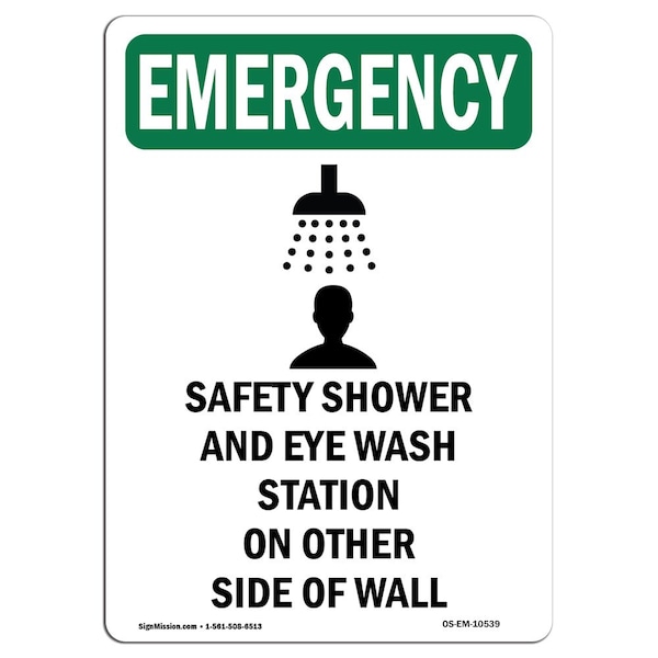 Safety Sign, OSHA EMERGENCY, 5" Height, Safety Shower And, Portrait, 10PK